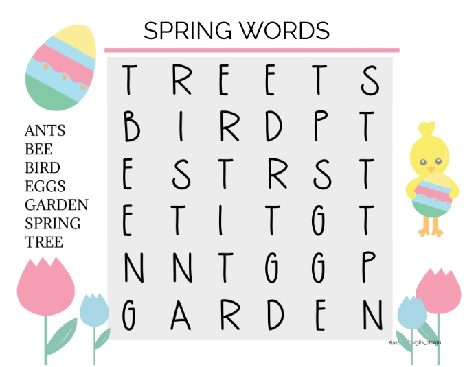 Spring Words Worksheet Flyer (US Letter) template