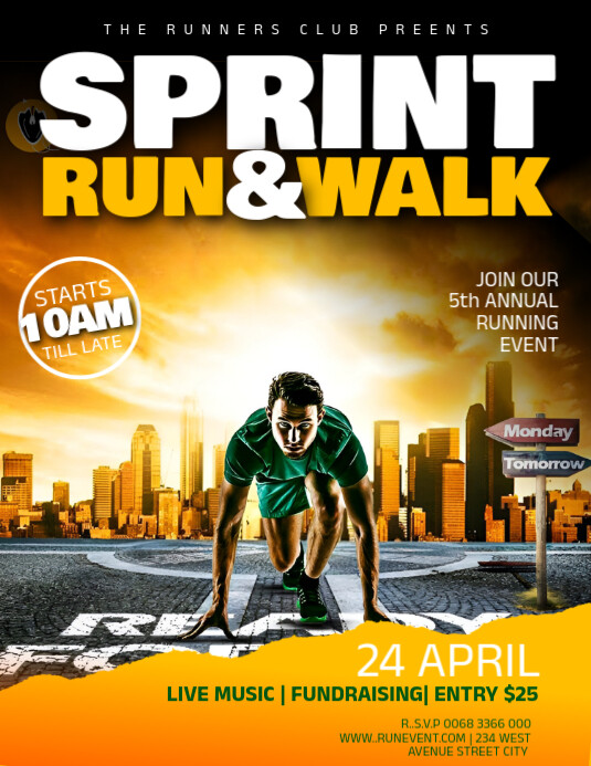 Copy of Sprint run walk race athlete signup half marathon running event ...