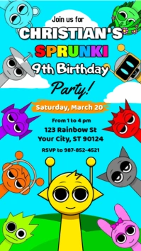 Sprunki Birthday Template invitation, whatsapp digital invitation