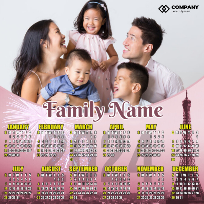 Square Family Calendar 2024 สี่เหลี่ยมจัตุรัส (1:1) template