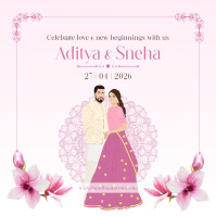 Square Pink Couple Wedding Invite Card Desi Message Instagram template