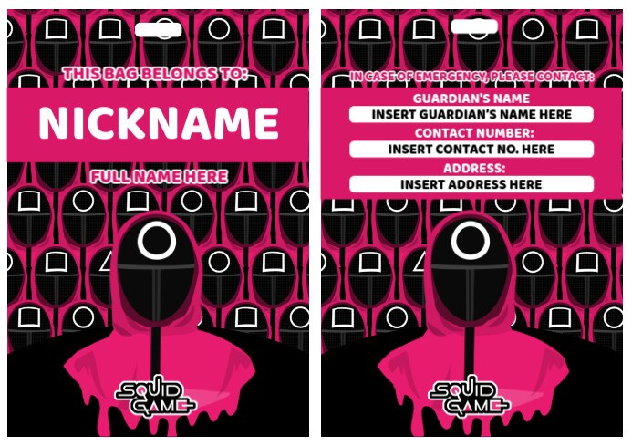 Squid Game Bag Tag Design A4 template
