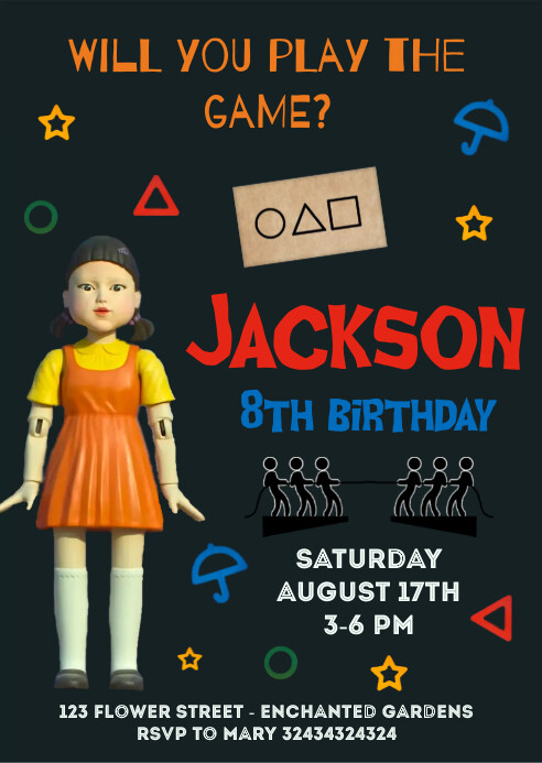 Squid Game invitation A6 template
