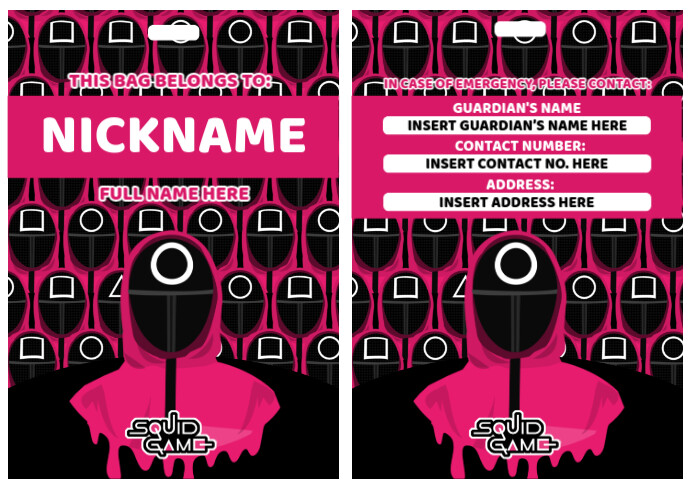 Squid Game Personalized Bag Tag & name tag A4 template
