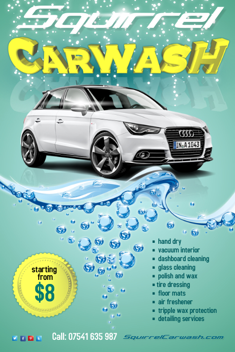 squirrel carwash Flyer Plakat template