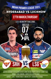 Srh Vs Lsg Ipl Cricket Match Poster Template Tabloid Tablóide
