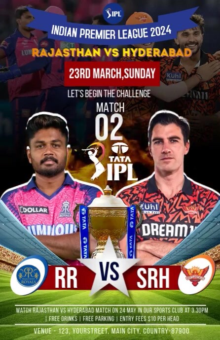 Srh Vs Rr Ipl Cricket Match Poster Template Tabloid | PosterMyWall