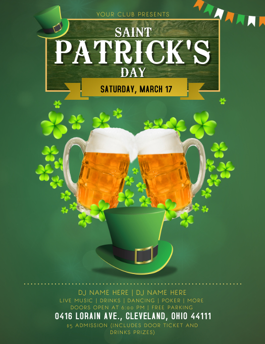 St. Patrick's Day Bar Party Flyer Template | PosterMyWall