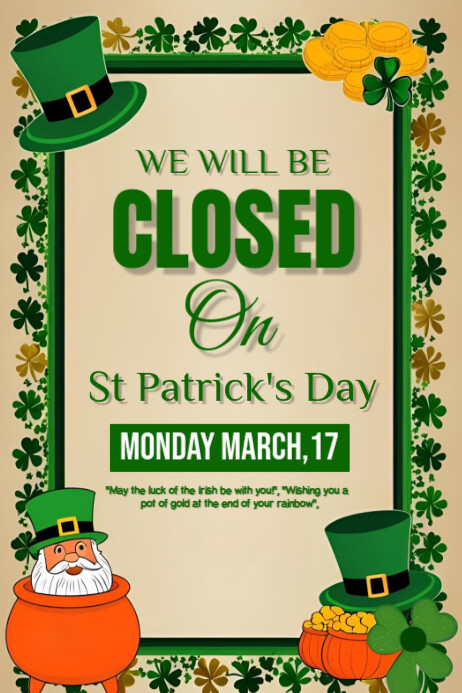 St Patrick's Day Closed Template 2025 Poster