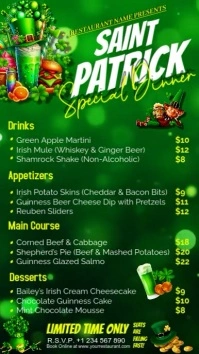 St Patrick's Day Special Dinner Ad Digital Display (9:16) template