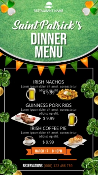 St patrick's dinner menu Digitale display (9:16) template