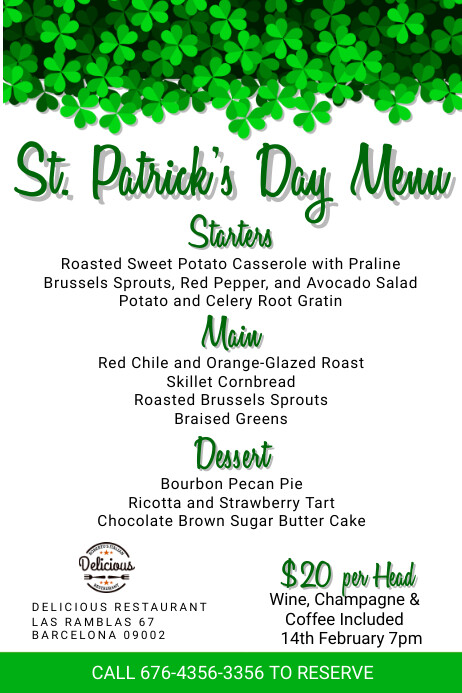 Copy of St Patrick's Day Menu Template | PosterMyWall