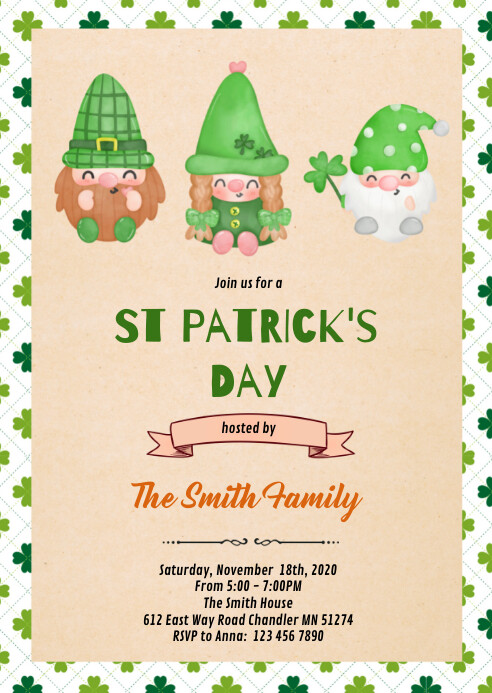 St patrick gnome invitation A6 template