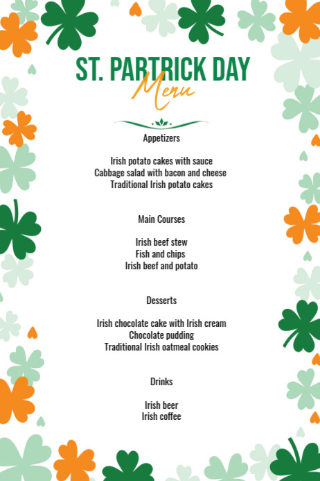 St Patrick menu Poster template