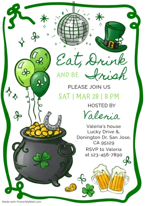 St Patricks Day Invitation Girls Night Party Template | PosterMyWall