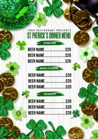 St patricks day menu A3 template