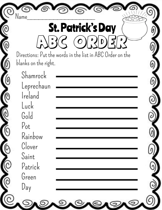 St Patrick’s Day ABC Order Worksheet Ulotka (US Letter) template