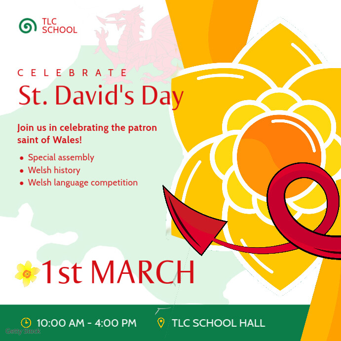 St. Davids Day Celebration Event Invite Square (1:1) template