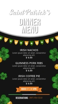 St. Patrick's Day Dinner Menu Digital Display Portrait Vide template