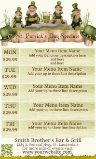 St. Patrick's Day Specials US Legal Menu template