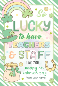 St. Patrick's Day Teacher Appreciation Gift Tags, So Lucky To Have Teachers & Staff Like You Printab Banner 4' × 6' template