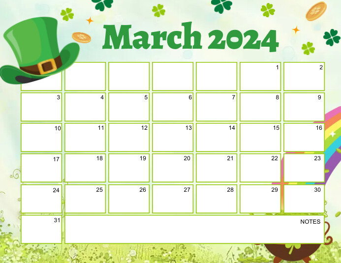 St. Patrick's March 2024 Calendar Flyer (US-Letter) template