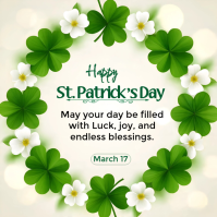 St. Patrick’s Day Clover Wreath Template – March 17 Lucky Shamrock Greeting Post for Instagram & Fac Square (1:1)