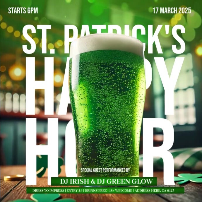 st. patrick's day club bar Happy Hour party template Kwadrat (1:1)