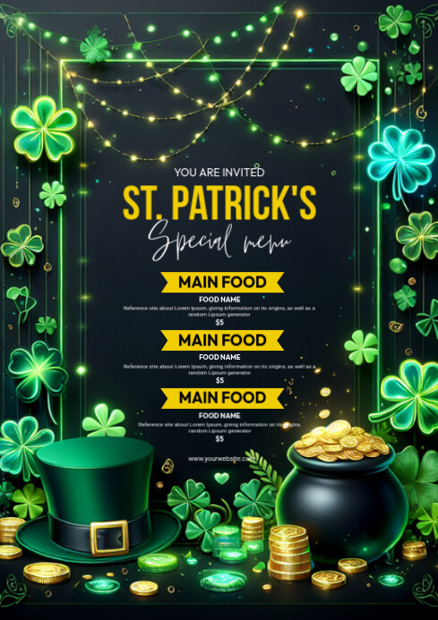 St. Patrick's Day Menu Flyer Template | PosterMyWall