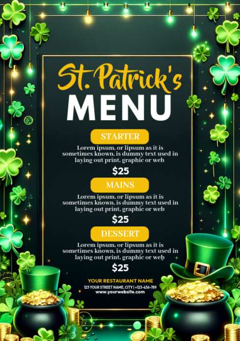 Copy of St. Patrick's Day Menu Flyer | PosterMyWall