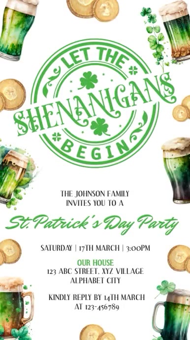 St. Patrick's Day Party Invitation Template | PosterMyWall