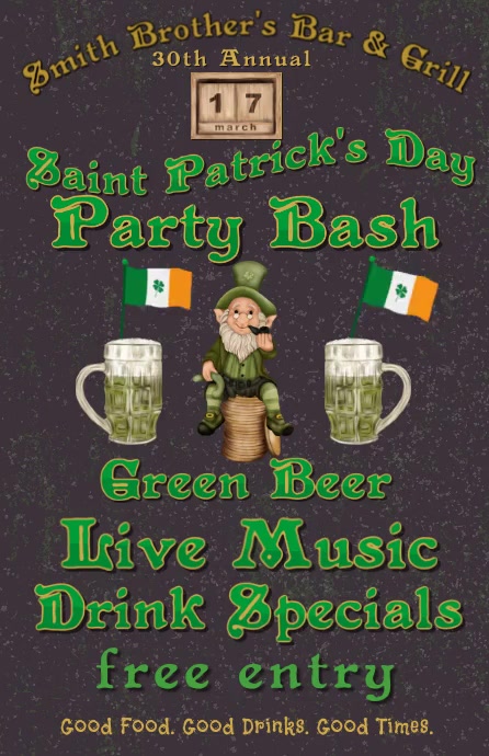 St. Patrick's Day Party Poster Half Page Wide template