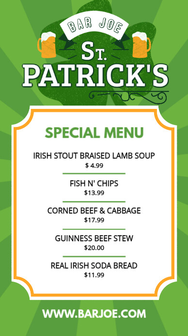 St. Patrick's Day Special Menu Digital Display (9:16) template
