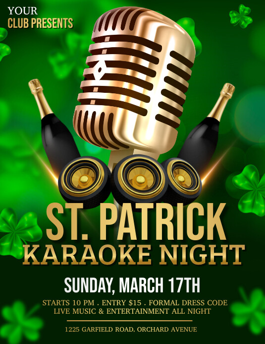 st. patrick's karaoke, st. patrick's party Flyer (US Letter) template
