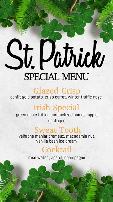 st. patrick's menu, st. patrick Digital Display (9:16) template