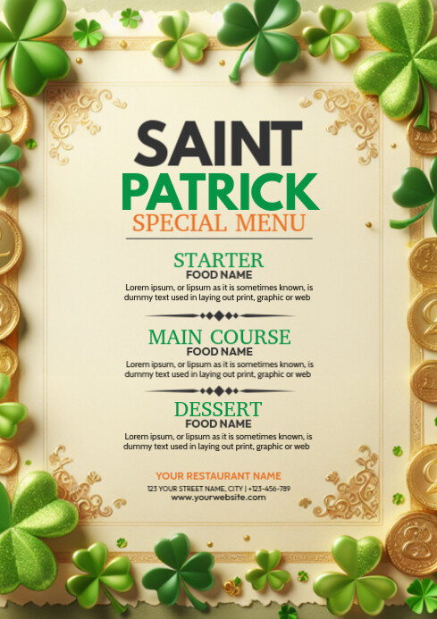 st. patrick's menu, st. patrick A4 template