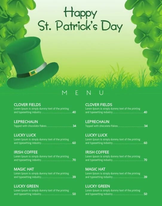 Plantilla de St. Patricks Day menu PosterMyWall