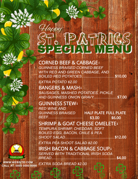 Plantilla de ST. PATRICKS DAY SPECIAL MENU FLYER TEMPLATE | PosterMyWall