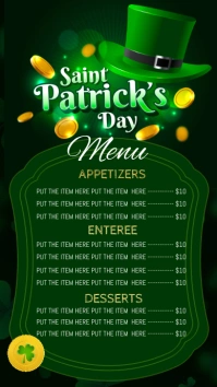 St. Patrick’s day dinner menu digital displ template
