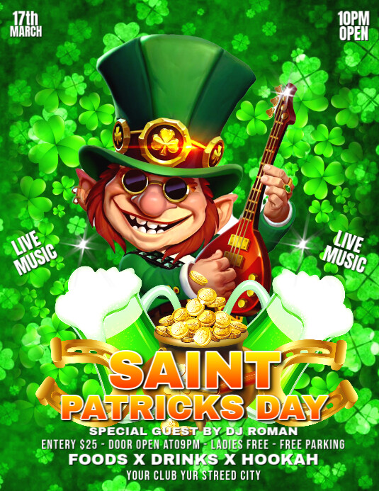 St.Patrick's Day Night Music Party Flyer Template | PosterMyWall