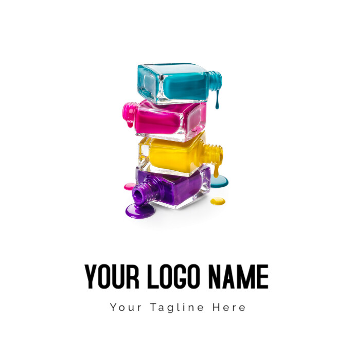 Stacked Four Assorted-color Nail Polish Bottles Logo template
