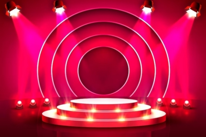 Stage podium with lighting, stage podium scen Label template