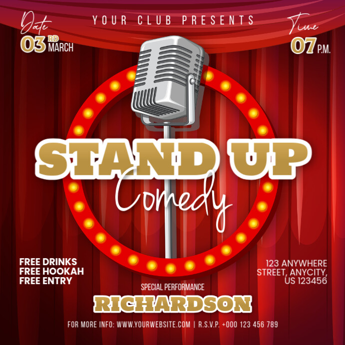 Stand Up Comedy Event Poster Flyer Instagram Post Template | PosterMyWall