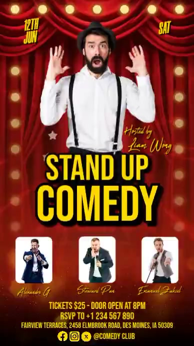 Stand-Up Comedy Show Digital Display Video Template | PosterMyWall
