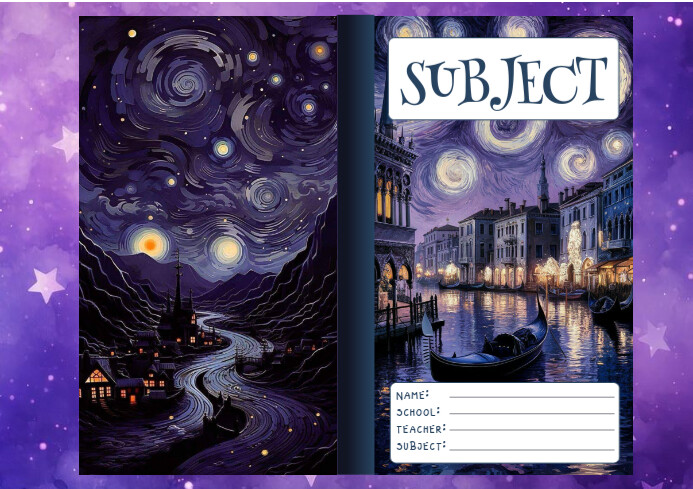 Starry Night Canals Notebook A4 template