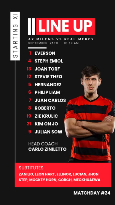 Starting Line Up Black & Red Template | PosterMyWall