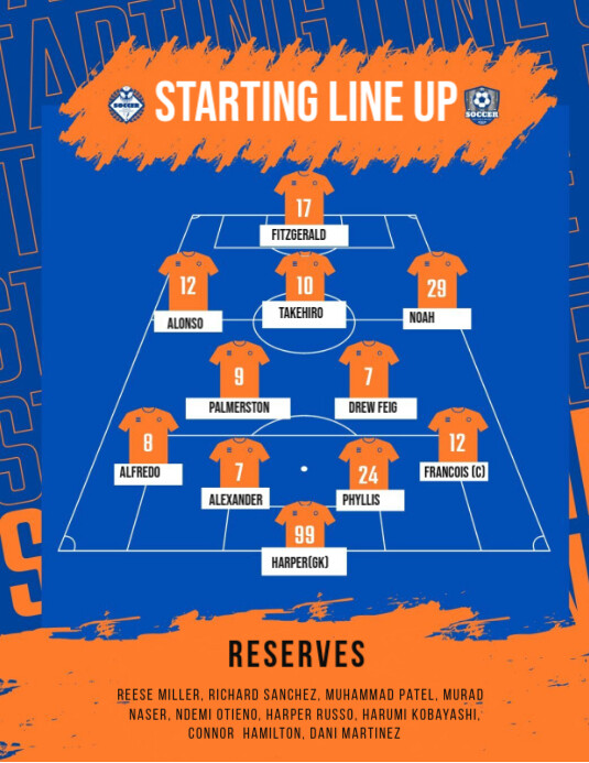 STARTING LINE UP FORMATION FLYER Template | PosterMyWall