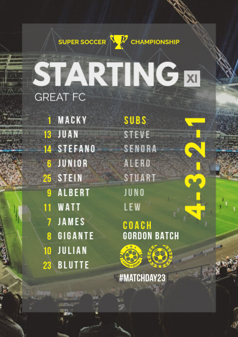 Starting Line Up Template A4