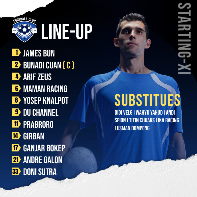 Starting XI Football Instagram Post Template | PosterMyWall