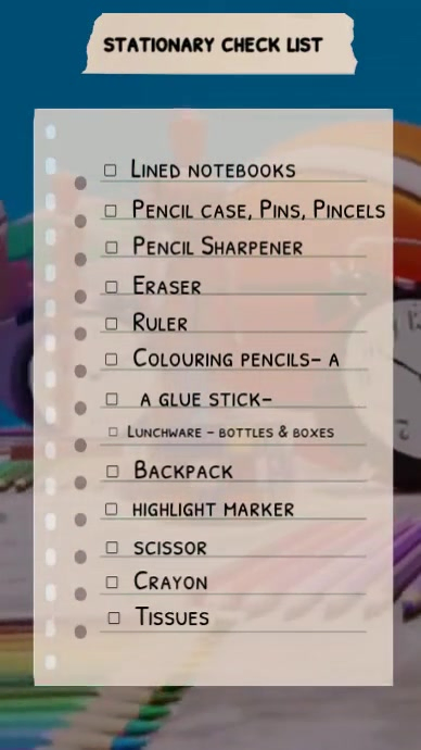stationary check list Digital Display (9:16) template